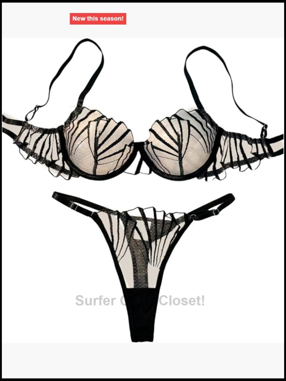 Sheer Mesh Lingerie Set 2 Piece Underwire Bra Thong Adjustable Straps